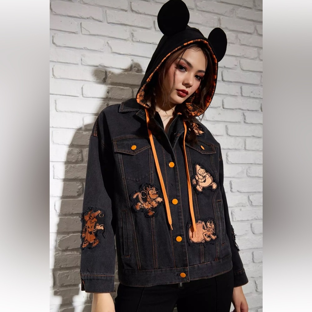 RARE!! Her Universe Disney Mickey Mouse & Friends Halloween Hooded Denim Jacket